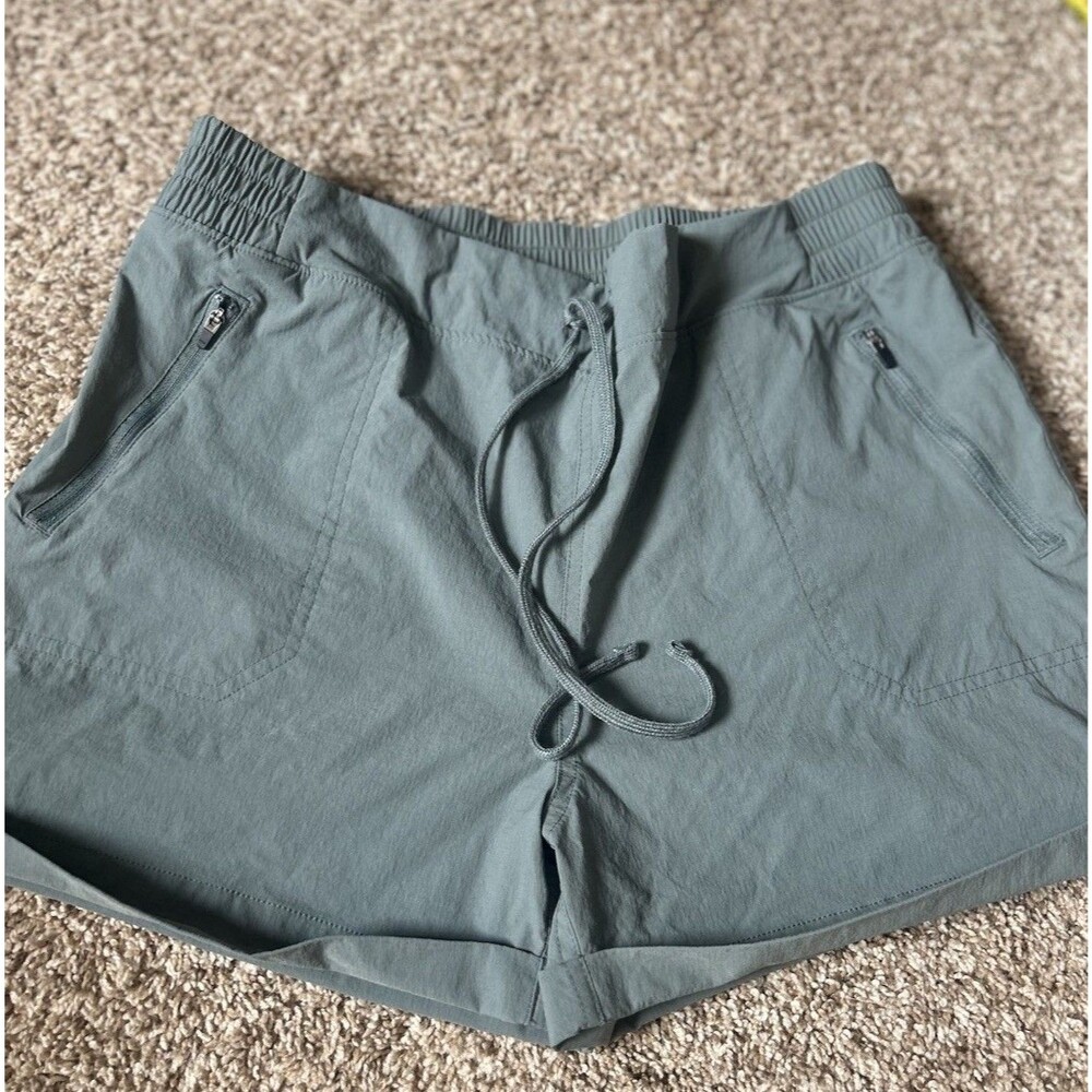 Eddie Bauer Women's Green Beige Nylon Drawstring Hiking & Camping Shorts Size L